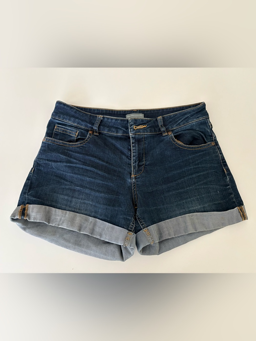 New York & Company Indigo Rolled Cuff Denim Shorts